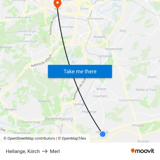 Hellange, Kiirch to Merl map