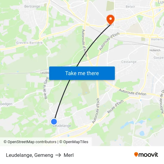 Leudelange, Gemeng to Merl map