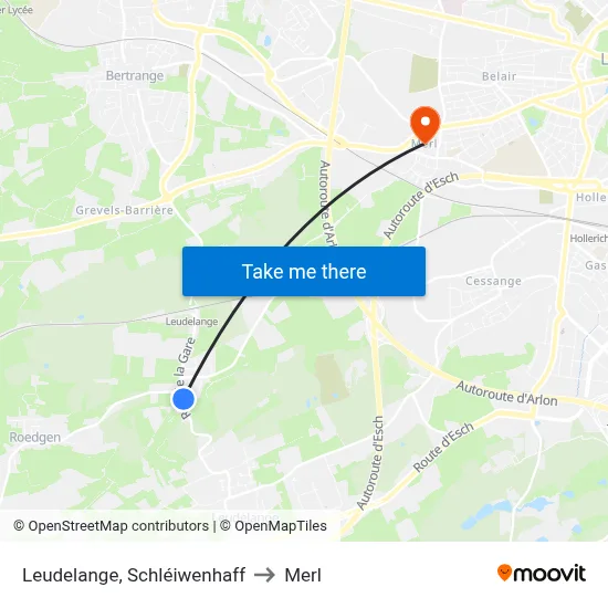 Leudelange, Schléiwenhaff to Merl map
