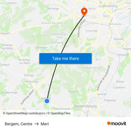 Bergem, Centre to Merl map