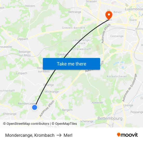 Mondercange, Krombach to Merl map