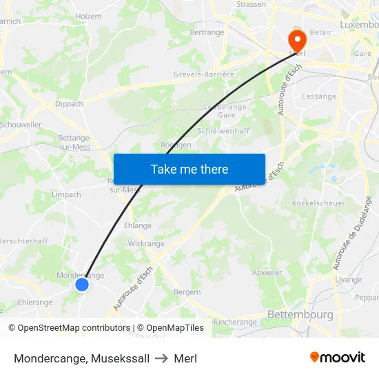 Mondercange, Musekssall to Merl map