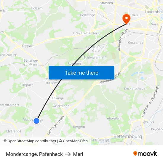Mondercange, Pafenheck to Merl map