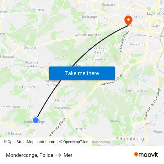 Mondercange, Police to Merl map