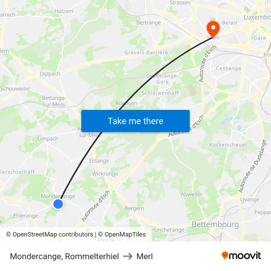 Mondercange, Rommelterhiel to Merl map