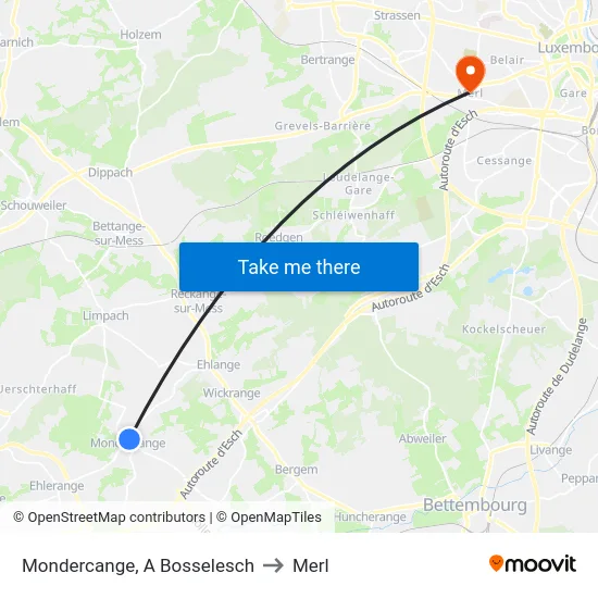 Mondercange, A Bosselesch to Merl map