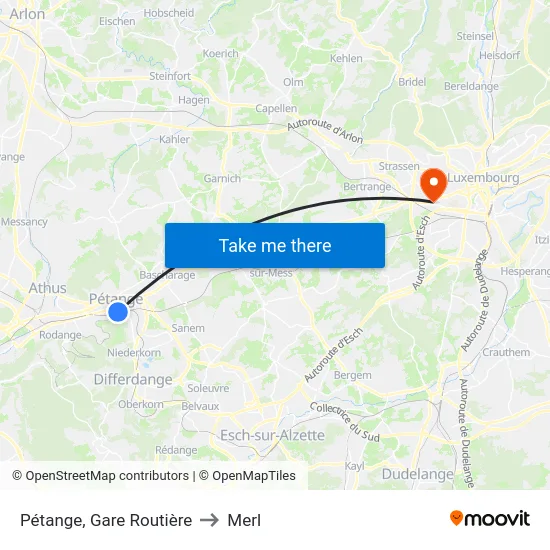 Pétange, Gare Routière to Merl map