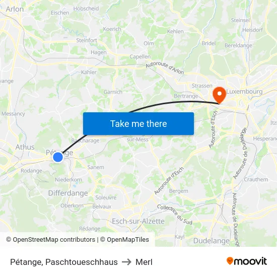 Pétange, Paschtoueschhaus to Merl map