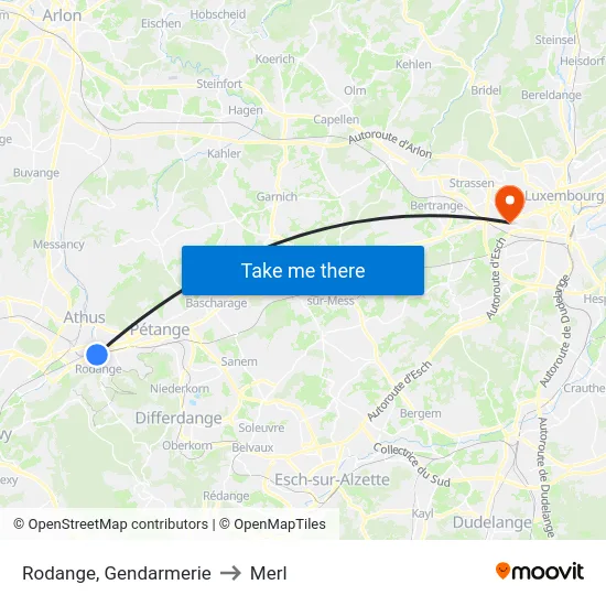 Rodange, Gendarmerie to Merl map