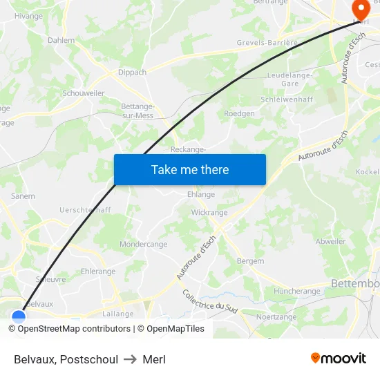 Belvaux, Postschoul to Merl map