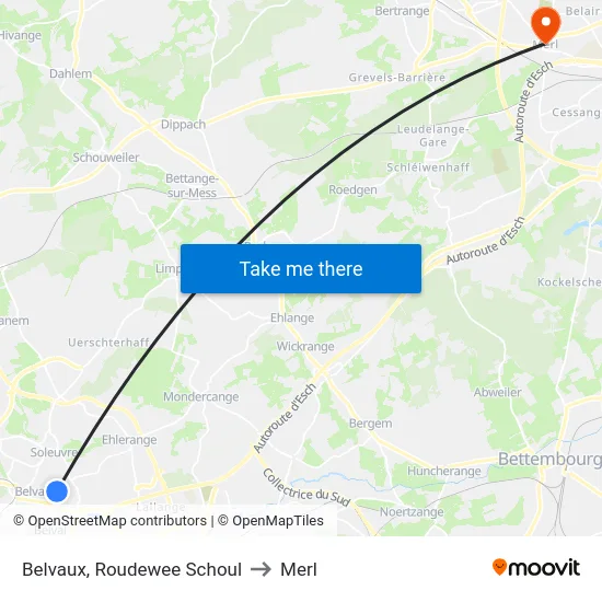 Belvaux, Roudewee Schoul to Merl map