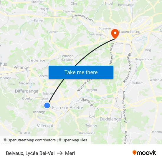 Belvaux, Lycée Bel-Val to Merl map
