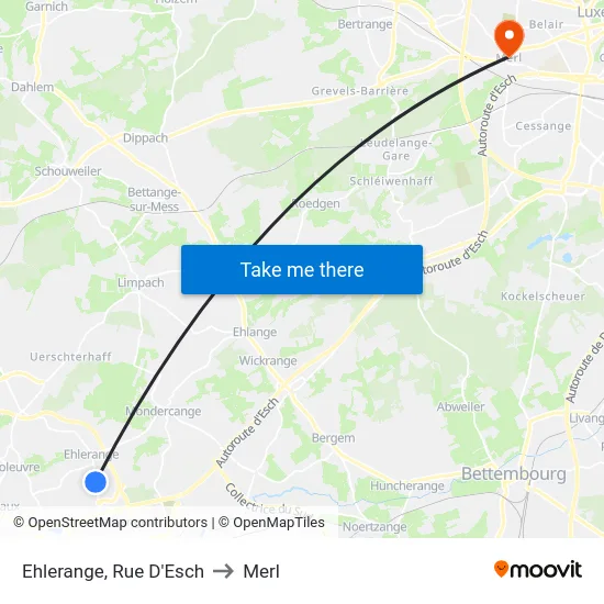 Ehlerange, Rue D'Esch to Merl map