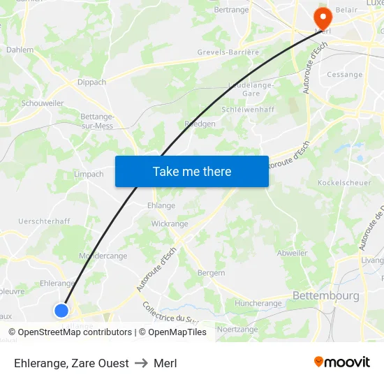 Ehlerange, Zare Ouest to Merl map