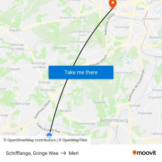 Schifflange, Gringe Wee to Merl map
