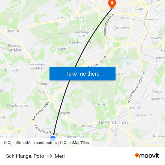 Schifflange, Poto to Merl map