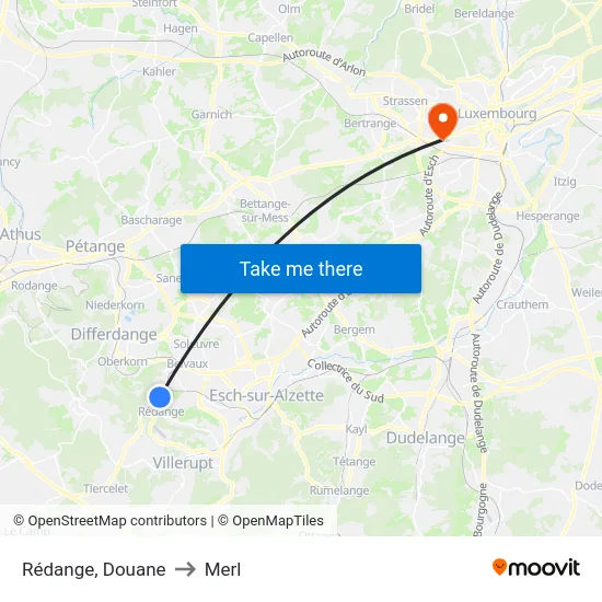 Rédange, Douane to Merl map