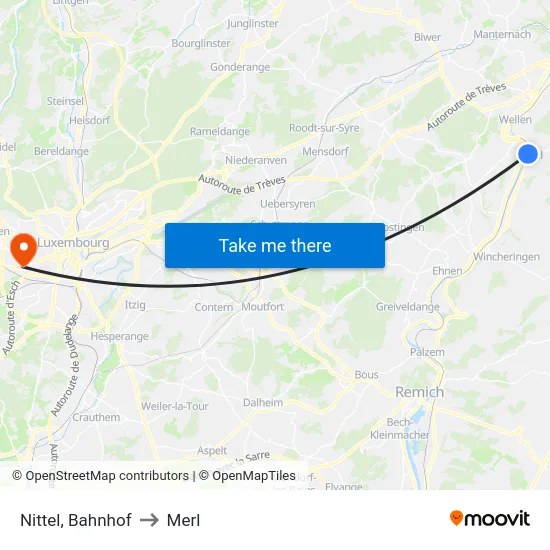 Nittel, Bahnhof to Merl map