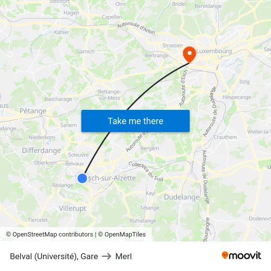 Belval (Université), Gare to Merl map