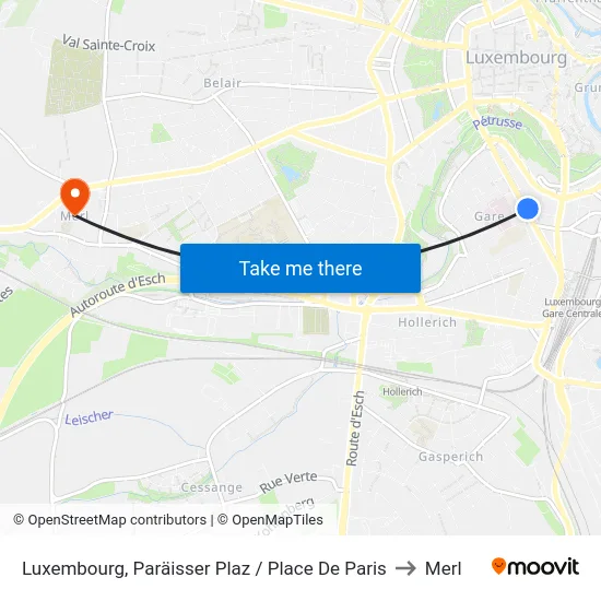 Luxembourg, Paräisser Plaz / Place De Paris to Merl map