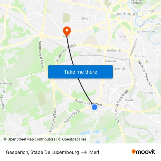 Gasperich, Stade De Luxembourg to Merl map
