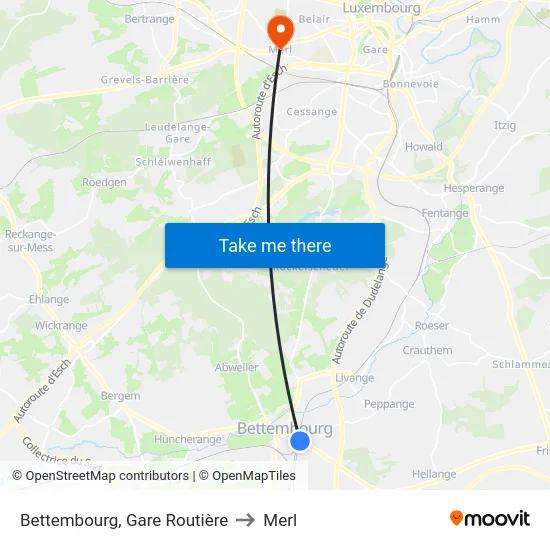 Bettembourg, Gare Routière to Merl map