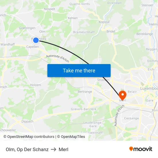 Olm, Op Der Schanz to Merl map