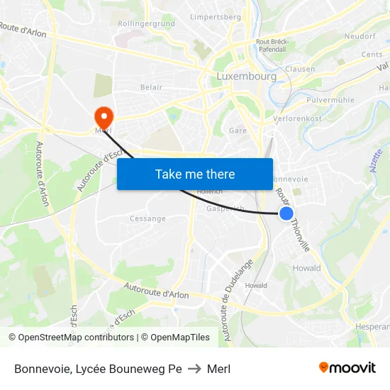 Bonnevoie, Lycée Bouneweg Pe to Merl map
