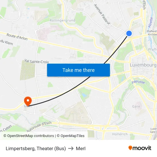 Limpertsberg, Theater (Bus) to Merl map