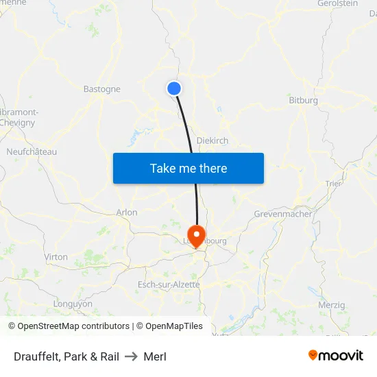 Drauffelt, Park & Rail to Merl map
