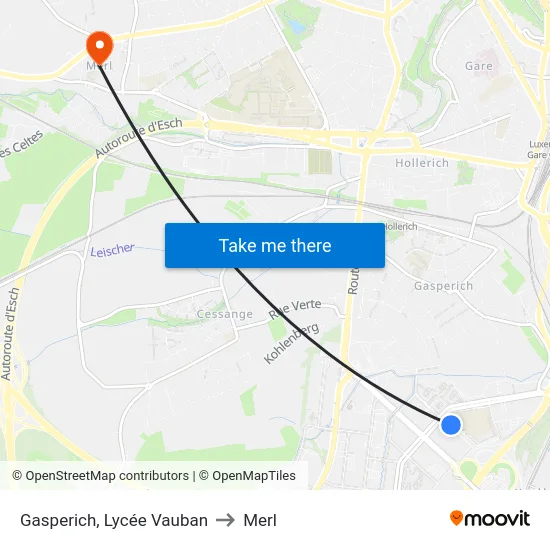 Gasperich, Lycée Vauban to Merl map
