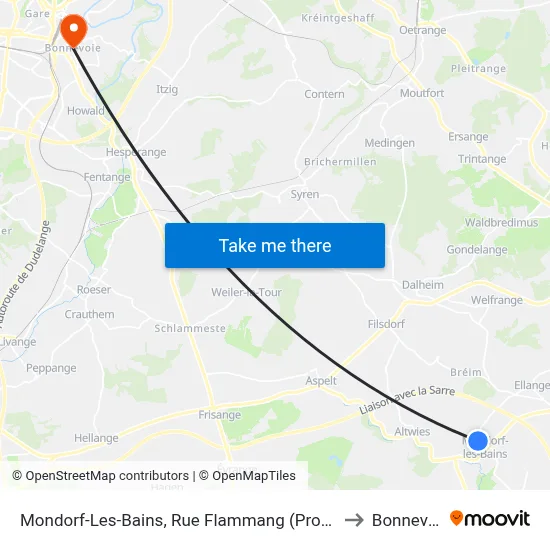 Mondorf-Les-Bains, Rue Flammang (Provisoire) to Bonnevoie map