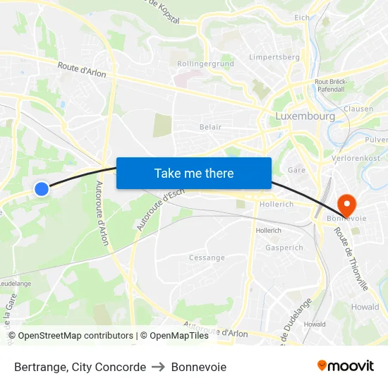 Bertrange, City Concorde to Bonnevoie map