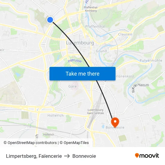 Limpertsberg, Faïencerie to Bonnevoie map