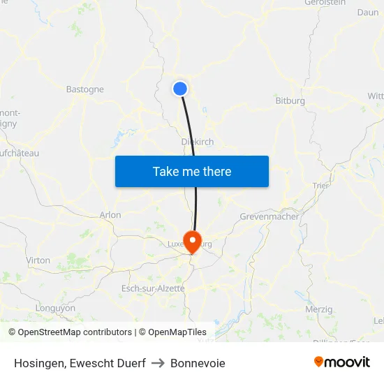 Hosingen, Ewescht Duerf to Bonnevoie map