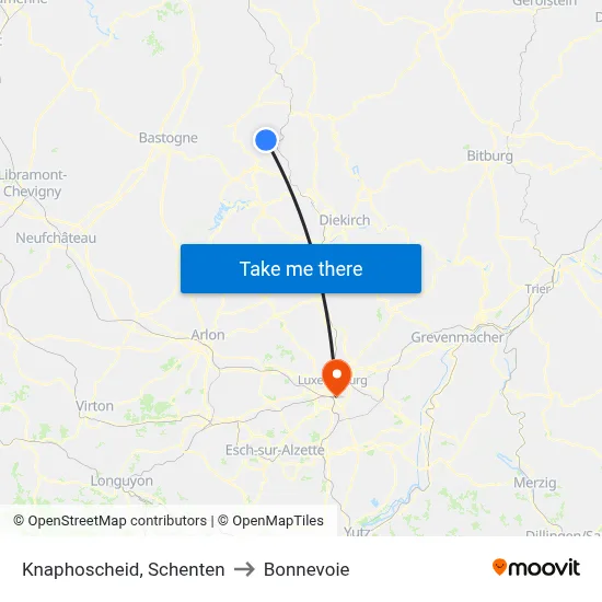 Knaphoscheid, Schenten to Bonnevoie map