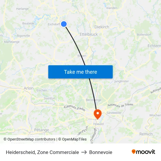 Heiderscheid, Zone Commerciale to Bonnevoie map