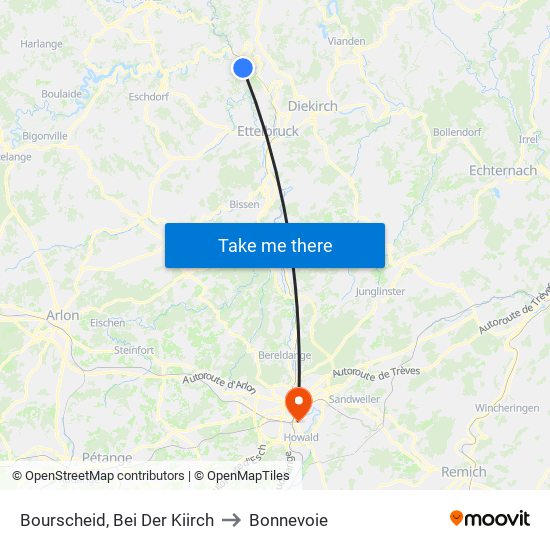 Bourscheid, Bei Der Kiirch to Bonnevoie map