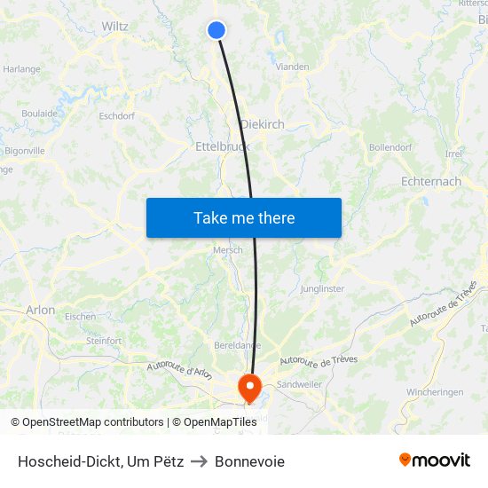 Hoscheid-Dickt, Um Pëtz to Bonnevoie map