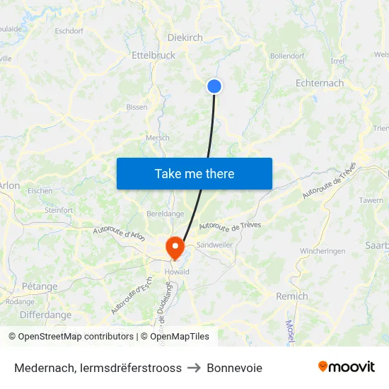 Medernach, Iermsdrëferstrooss to Bonnevoie map