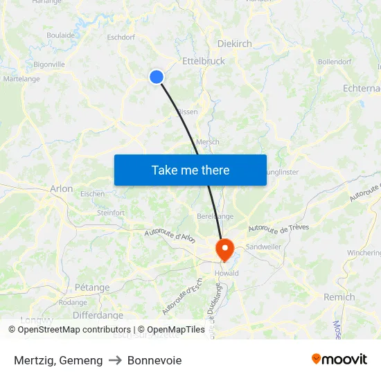 Mertzig, Gemeng to Bonnevoie map