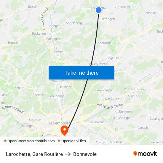 Larochette, Gare Routière to Bonnevoie map