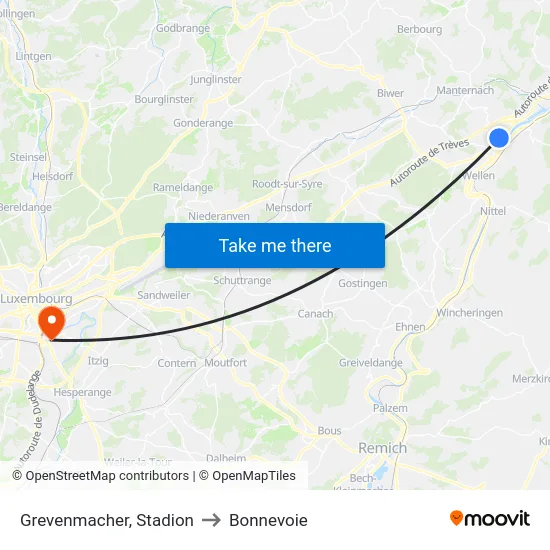Grevenmacher, Stadion to Bonnevoie map