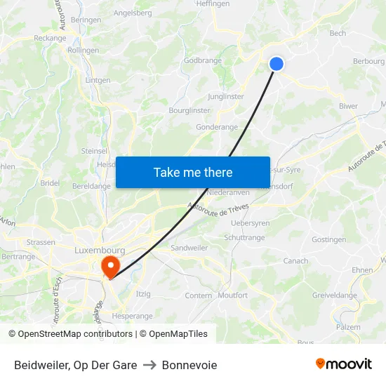 Beidweiler, Op Der Gare to Bonnevoie map