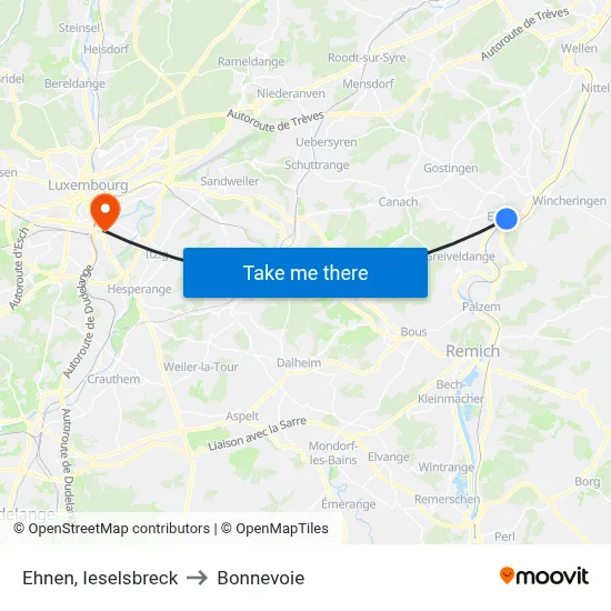 Ehnen, Ieselsbreck to Bonnevoie map