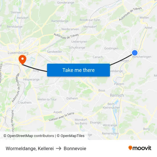 Wormeldange, Kellerei to Bonnevoie map