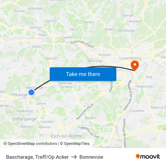 Bascharage, Treff/Op Acker to Bonnevoie map