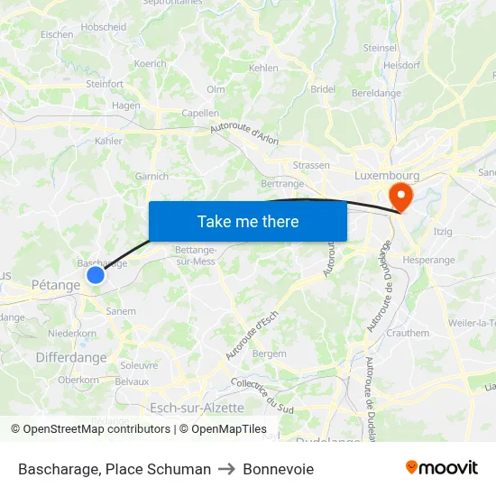 Bascharage, Place Schuman to Bonnevoie map