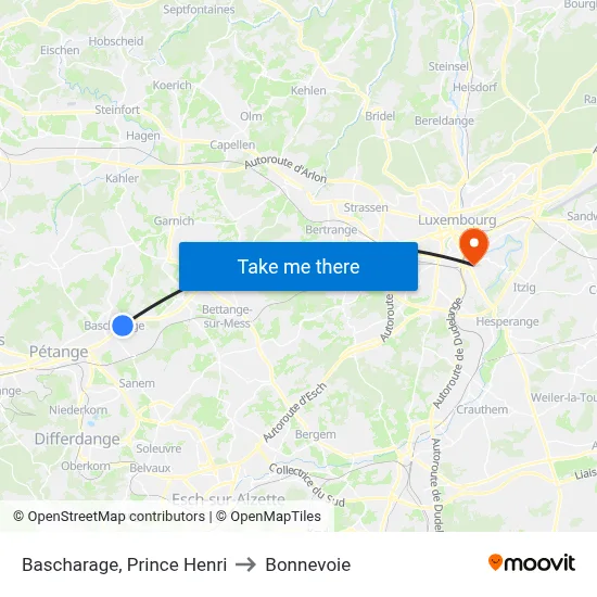 Bascharage, Prince Henri to Bonnevoie map