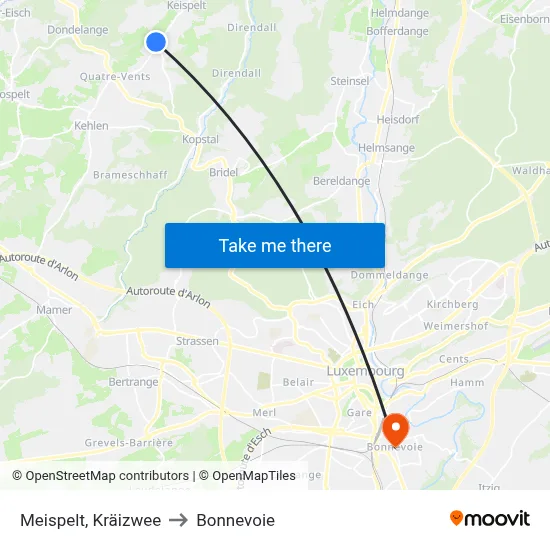 Meispelt, Kräizwee to Bonnevoie map